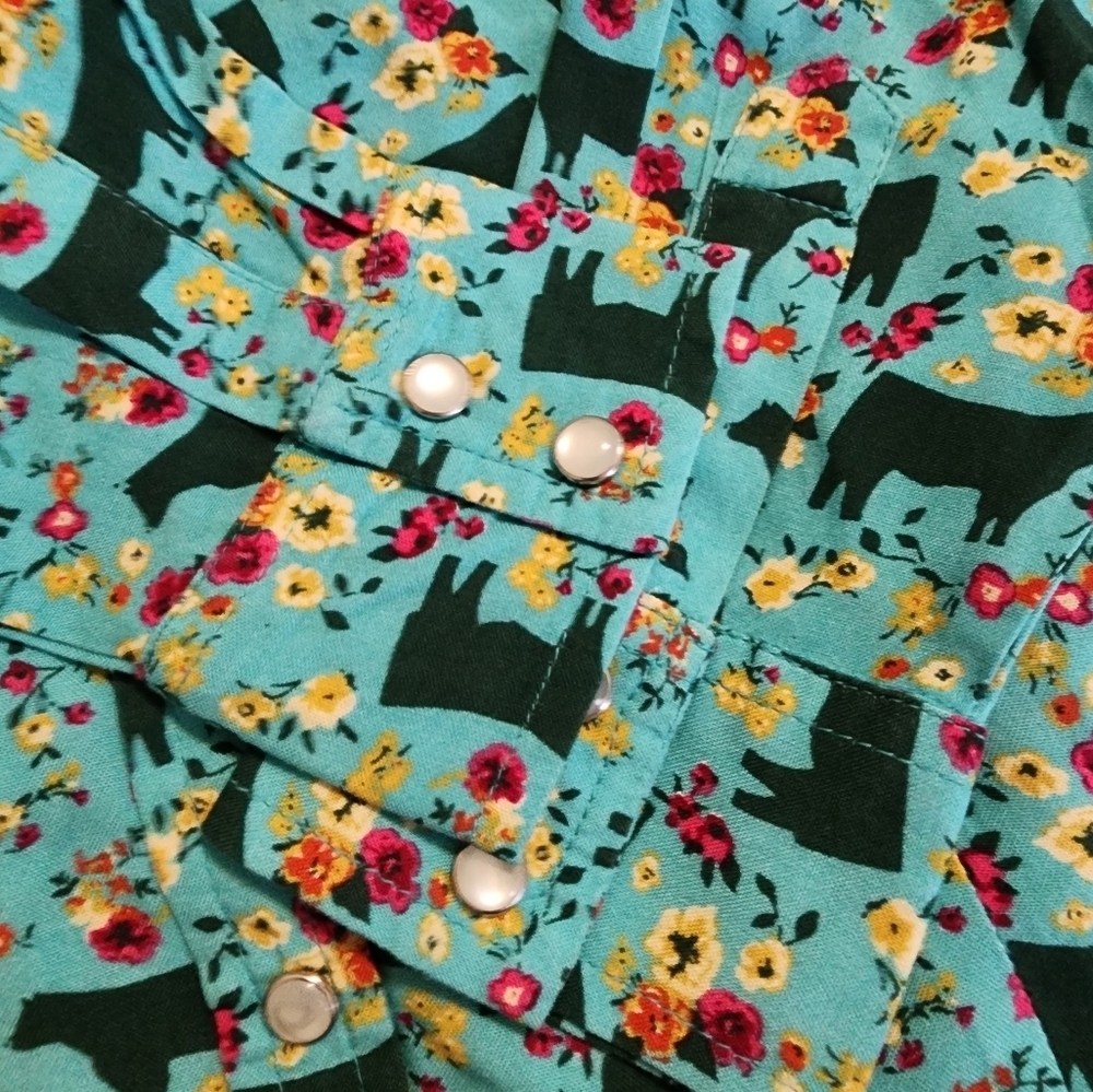 Kids Floral Button Down Shirt - Blue - Picture 3 of 6